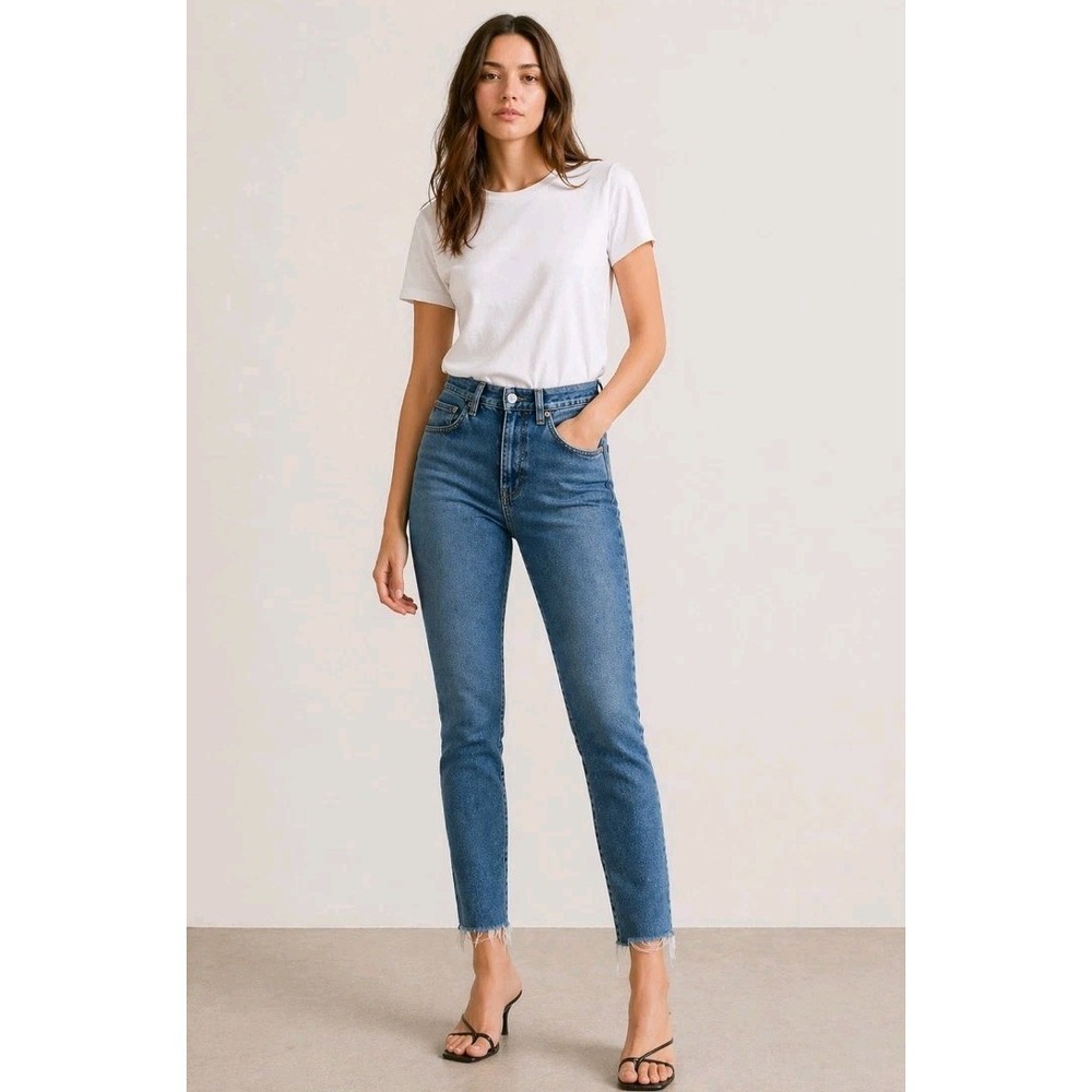 AGOLDE Nico Jeans Button Fly High Rise Slim Cropped Blue Distressed Women's 25